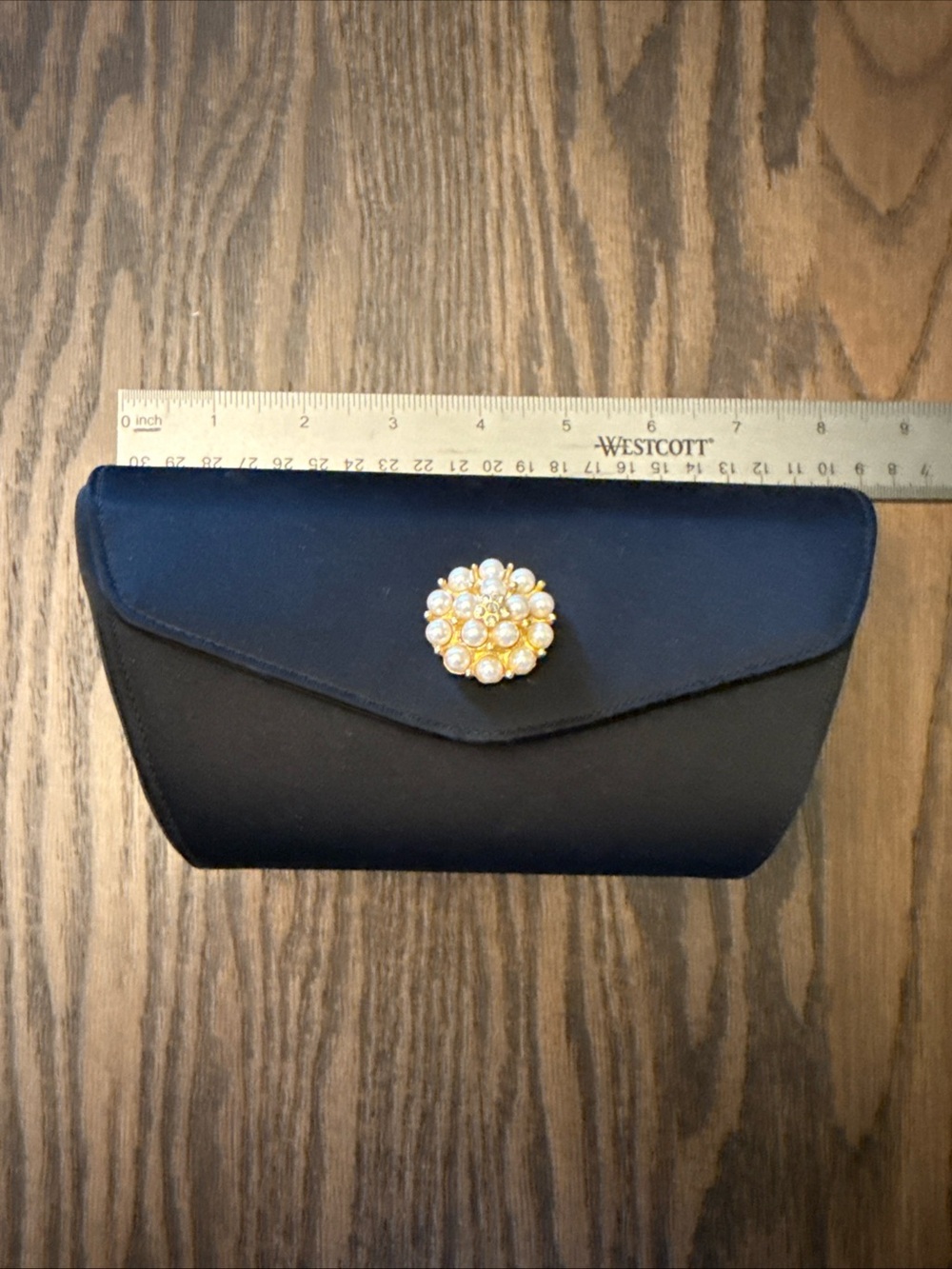 VTG Carey Adina New York Black Satin Evening Bag Wedding Formal Party Clutch